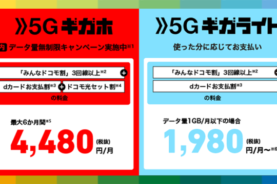 当面の間はデータ通信量が無制限。注目のNTTドコモの5G向け料金プラン「5Gギガホ・5Gギガライト」を解説！
